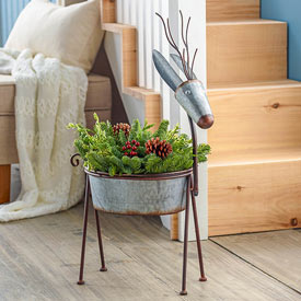 Reindeer Galvanized Metal Planter